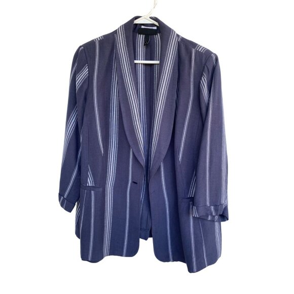 Lane Bryant Shawl Collar Striped Blazer Gray Women's Size 16 - Picture 2 of 4